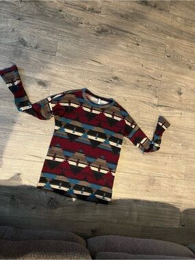 Pinkblush women Aztec Crewneck Sweater in Burgundy, Teal, Cream, Brown & Gray